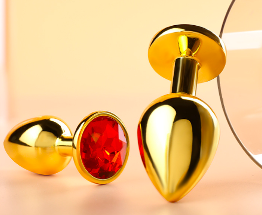 Phích inox cắm hậu môn Anal Toy vàng đính đá tinh tế tăng hưng phấn BDSM