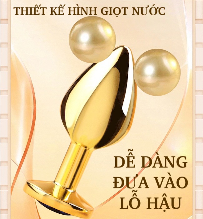 Phích inox cắm hậu môn Anal Toy vàng đính đá tinh tế tăng hưng phấn BDSM