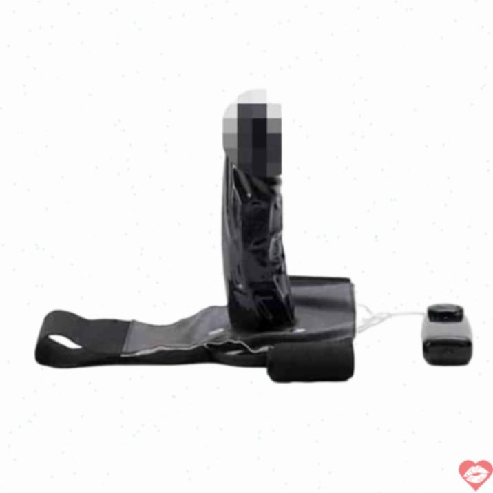 Strapon PVC đen rung 18cm remote đôi cực khoái 