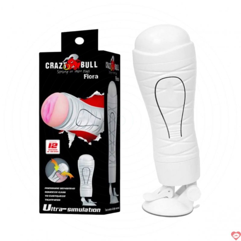 Âm đạo giả dính tường Crazy Bull White Flora 12 tần số rung sạc 