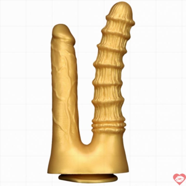 Dildo Ringed Vàng Silicone Đôi Thâm Nhập Lấp Lánh 