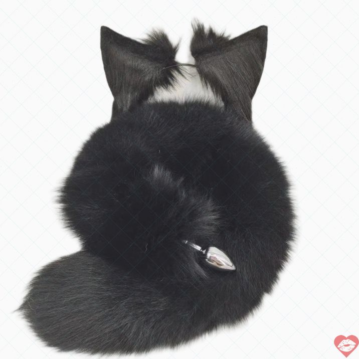 Fox Tail Plug Lông Đen Shiny Black Kim Loại Quyến Rũ Đuôi Cụt 