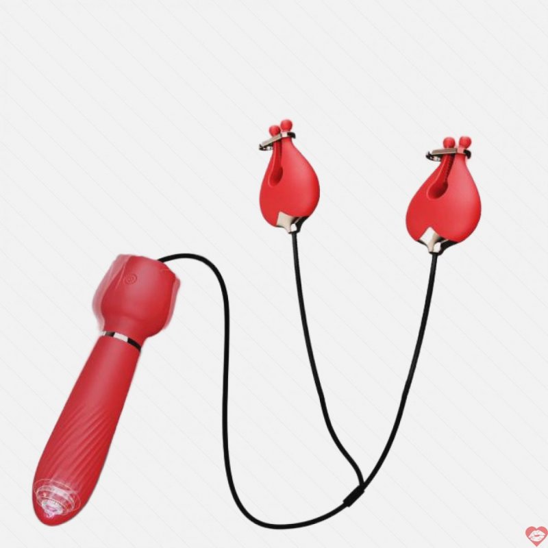 Chày rung 2 đầu kích thích điểm G kèm kẹp vú đầu ti tăng hưng phấn đa năng 1005006013740454