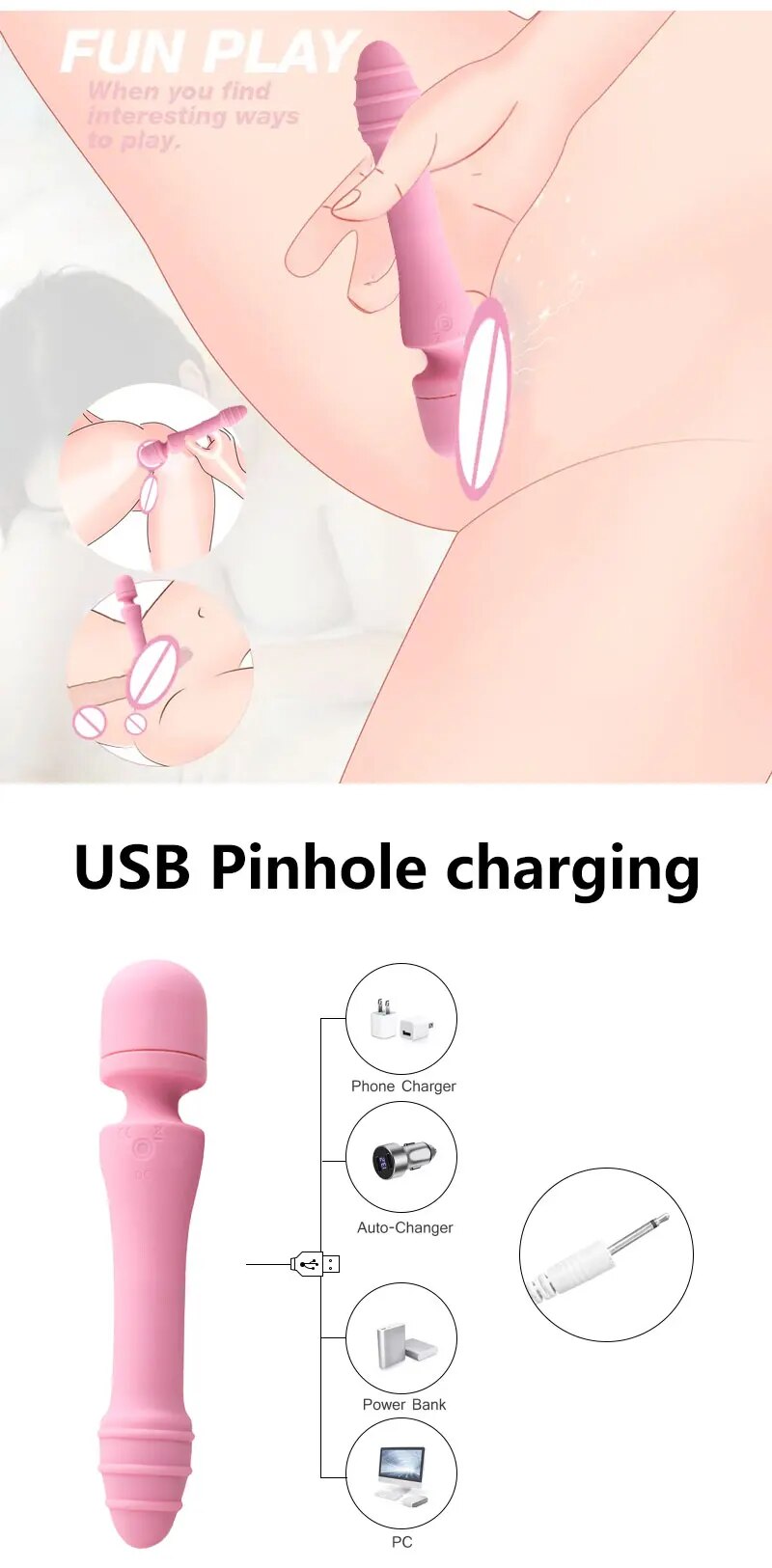 Chày rung AV Stick 2 đầu rung toả nhiệt massage điểm G dễ dùng