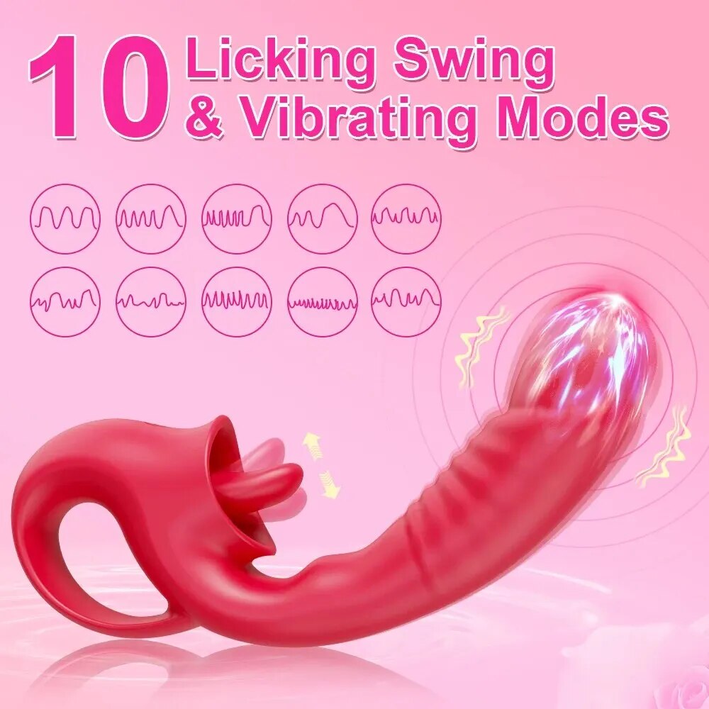 Dương vật giả đa năng kèm lưỡi liếm rung kích thích mạnh