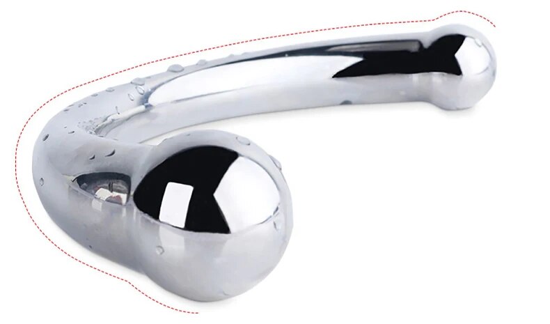Que inox hai đầu cong chữ C massage kích thích hậu môn tuyến tiền liệt