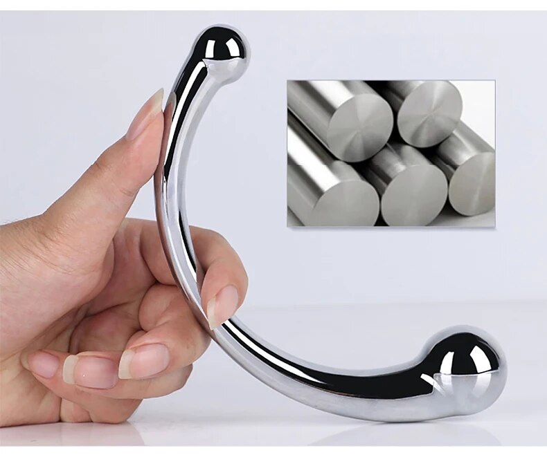 Que inox hai đầu cong chữ C massage kích thích hậu môn tuyến tiền liệt