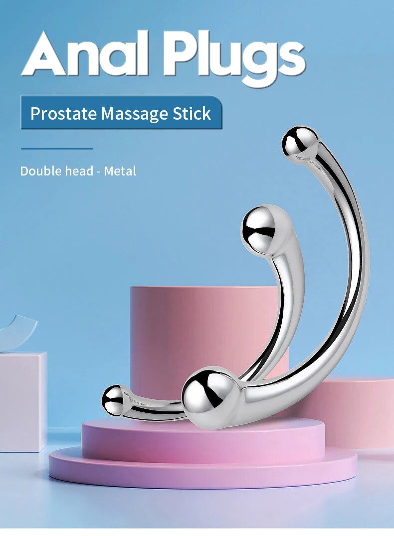 Que inox hai đầu cong chữ C massage kích thích hậu môn tuyến tiền liệt