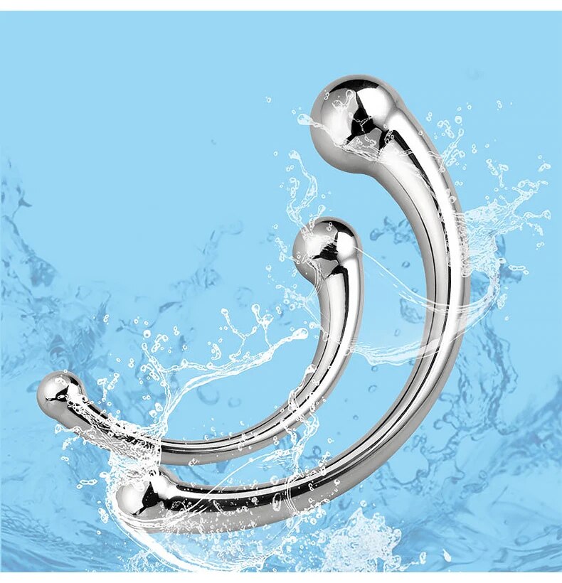 Que inox hai đầu cong chữ C massage kích thích hậu môn tuyến tiền liệt