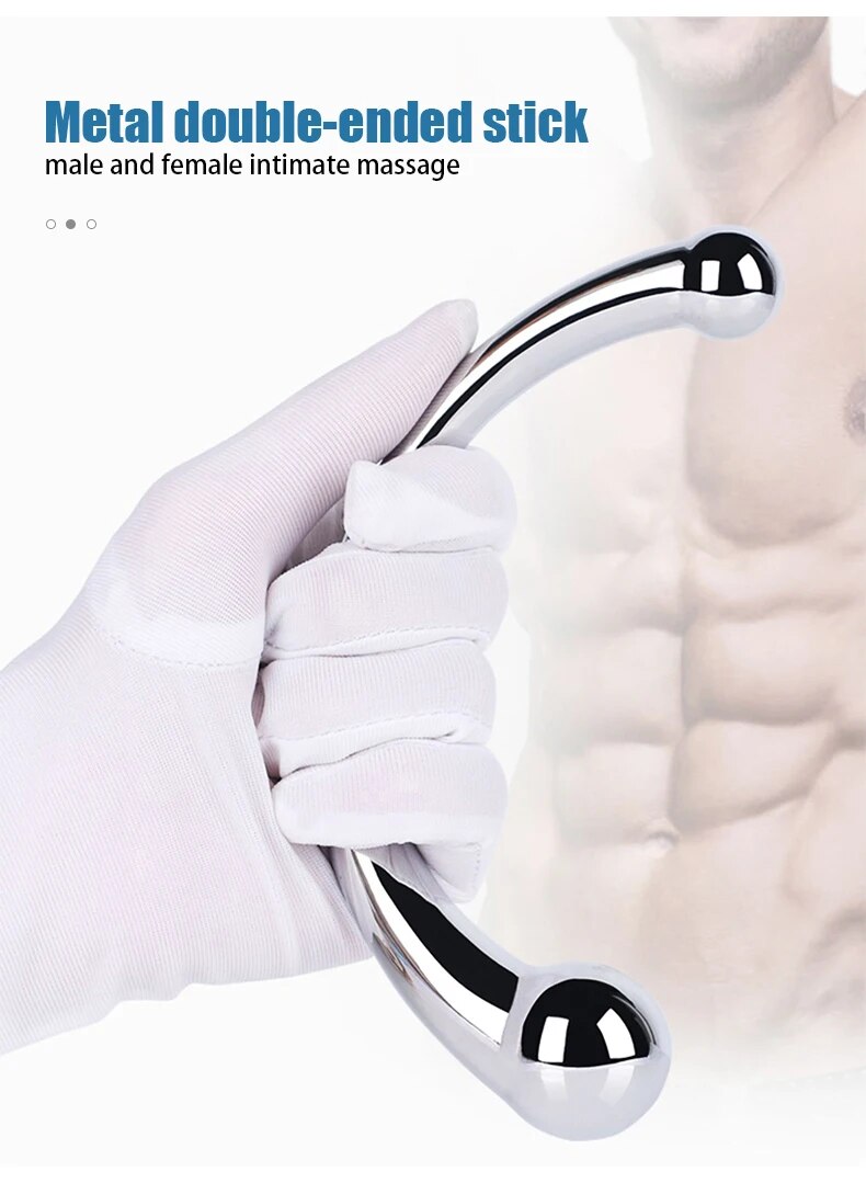 Que inox hai đầu cong chữ C massage kích thích hậu môn tuyến tiền liệt