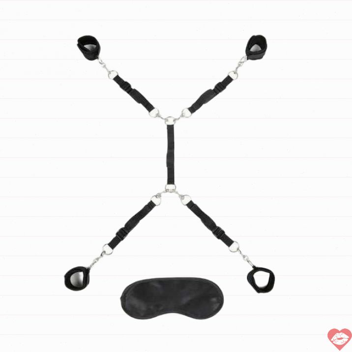 Lux Fetish Bed Spreader Đen BDSM Khóa Giường Mặt Nạ 