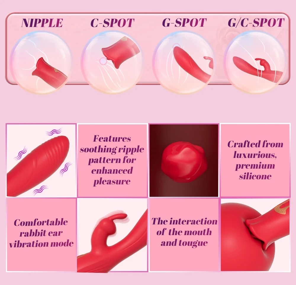 Sextoy hai đầu rung điểm G lưỡi liếm âm vật núm vú thiết kế đa chức năng