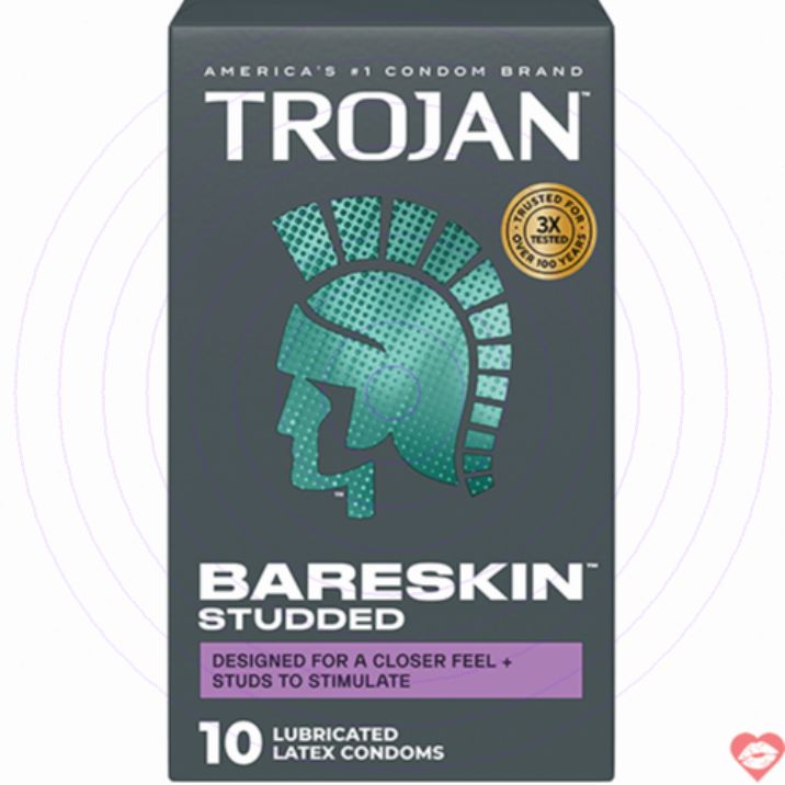 Trojan Bareskin Studded Bao Gân Mỏng Nhạy Cảm Đỉnh 