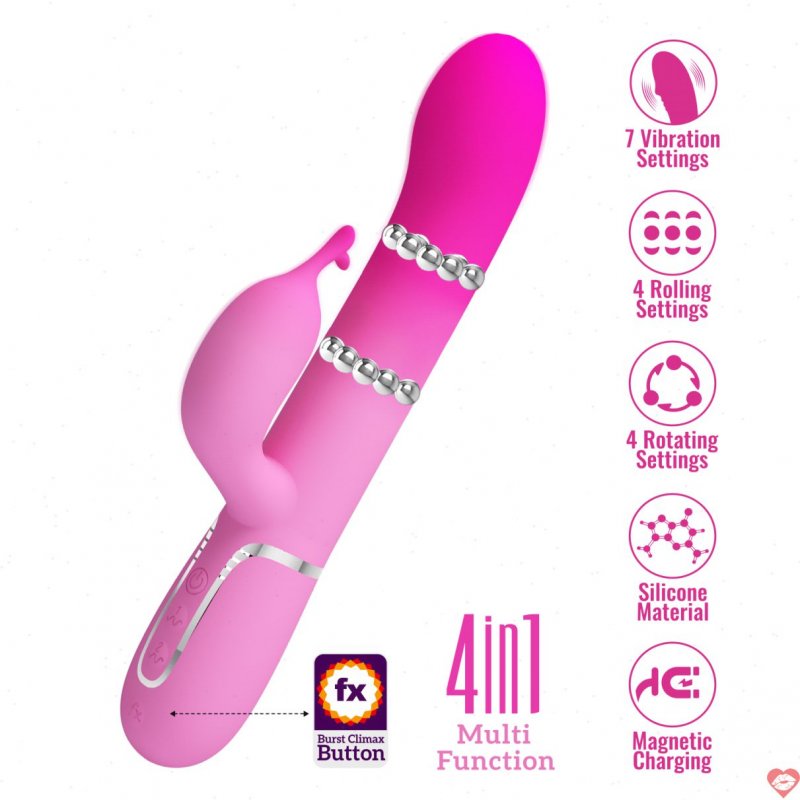 Dương vật giả Pretty Love Shima 4 trong 1 bi xoay nhánh tai thỏ rung mạnh 