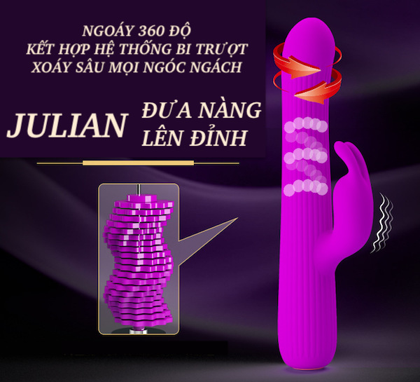 Dương vật giả Prettylove Julian rung ngoáy tai thỏ silicon