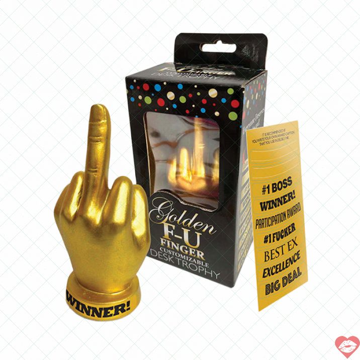 Golden F-U Finger Trophy Cúp Vàng Troll Hài Hước 15cm 