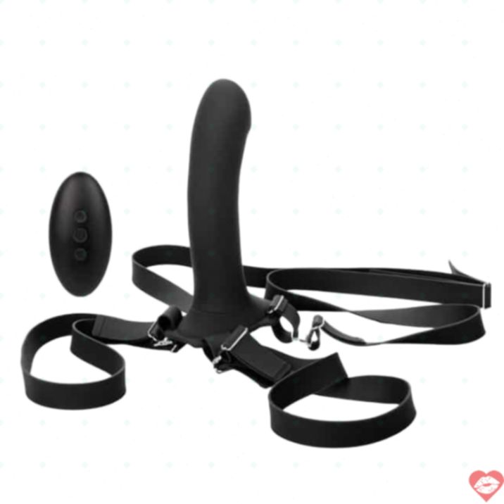 CalExotics Strap-on Rung Đen Remote Cặp Đôi Hợp Nhất 